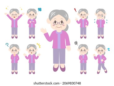 Vector illustration of People. Elderly woman icons set.
