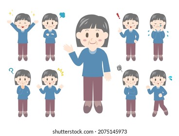 Vector illustration of People. Elderly woman icons set.
