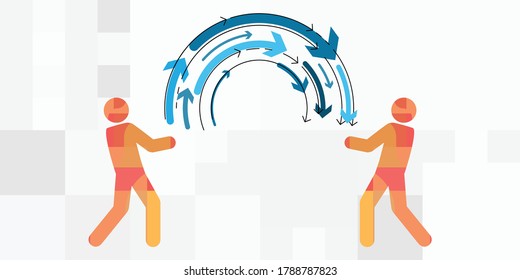 vector illustration of people and exchanging arrows for collaborations and teamwork development programs