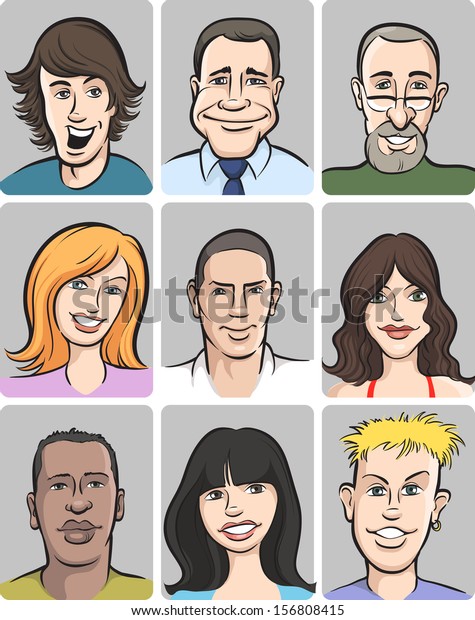 Vector Illustration People Faces Collection Easyedit Stock Vector