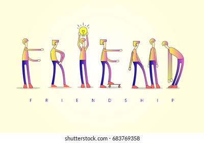Vector illustration of people in the form of words of a friend
