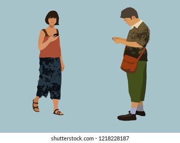 Vector Illustration of People Geometric style on Flat color Background