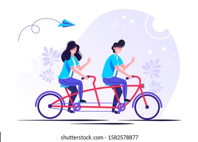 	
Vector illustration of people go team n the bike to his goal, to move up the motivation Path to the goal