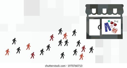 vector illustration of people going to shop and safety measures in crowded places