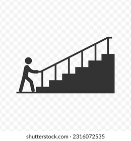 Vector illustration of people going up the stairs icon in dark color and transparent background(PNG).