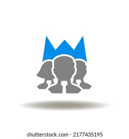 Ilustración vectorial del grupo de personas con corona. Icono del desarrollo de la primera estrategia comercial del cliente. Símbolo de servicio de lujo vip.