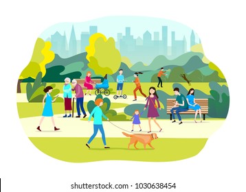 Vector  illustration of people having activities in the park with rest.