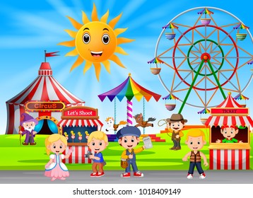 vector illustration of People having fun in amusement park