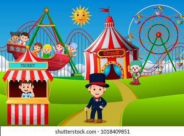 vector illustration of People having fun in amusement park