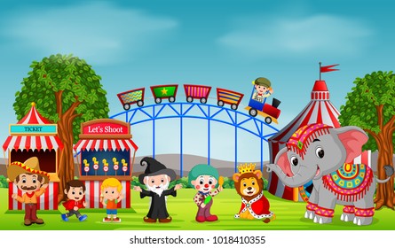 vector illustration of People having fun in amusement park