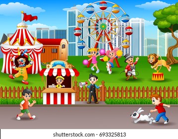 Vector illustration of People having fun at the amusement park