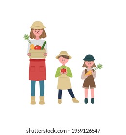 Vector illustration of people having vegetables. gardening image 