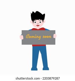 vector illustration of people holding coming soon banner 