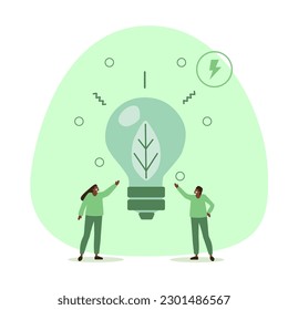 Vector illustration of people holding a light bulb. Call for clean energy.