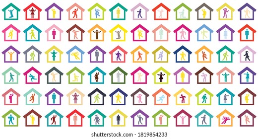 vector illustration of people in homes for quarantine and self isolation visuals
