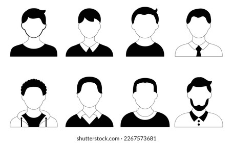 Vector illustration of people icons profile. Silhouete of set people black and white color
