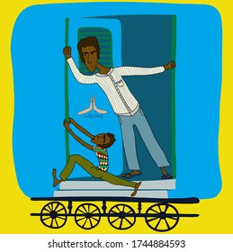 vector illustration people in Indian train