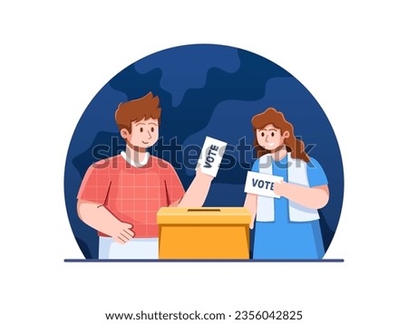 Vector Illustration of People inserting a ballot paper into a box, symbolizing democratic participation and decision-making.
Suitable for web, infographic, poster, banner, etc.