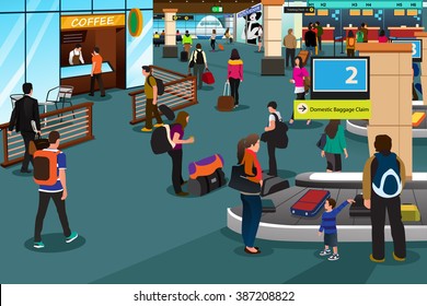 A Vector Illustration Of People Inside The Airport Scene