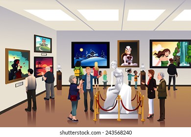 A Vector Illustration Of People Inside A Museum