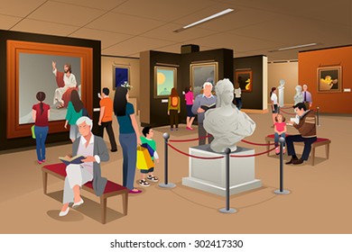 A Vector Illustration Of People Inside A Museum Of Art