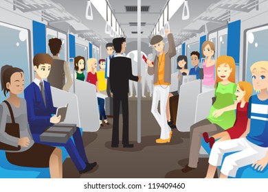 A Vector Illustration Of People Inside A Subway Train