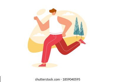 Vector illustration of people jogging for landing page and web banner. Exercise in the city park. 