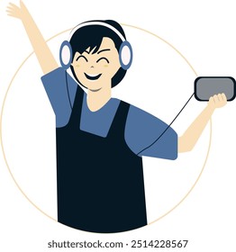 Vector Illustration of People Listening to Music. Isolated on White Background