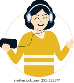 Ilustración vectorial de Personas Escuchando Música. Aislado en el fondo blanco