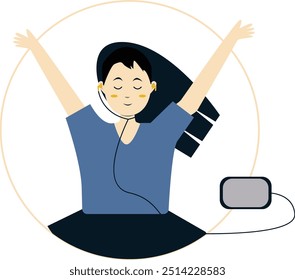 Vector Illustration of People Listening to Music. Isolated on White Background