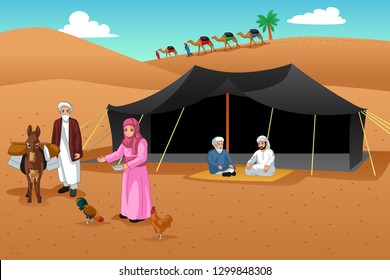 A vector illustration of People Living in the Desert 