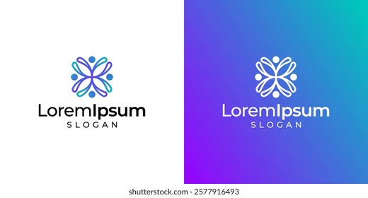 vector illustration of people logo design, community human logo with gradient color.