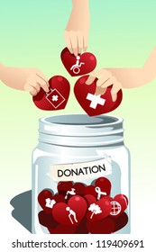 A vector illustration of people making donation