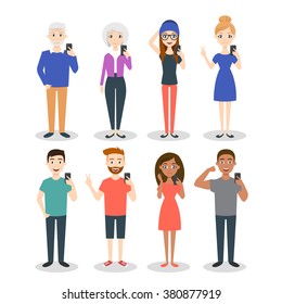 Vector illustration of people making selfie. Concept of modern life. 