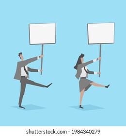 Vector illustration people marching with banners
