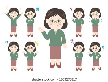 Vector illustration of People. Middle-aged woman icons set.