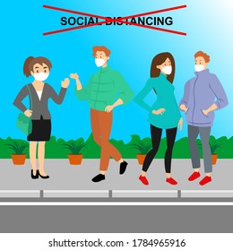 vector illustration of people not implementing social distancing in public areas