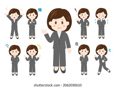 Vector illustration of People. Office worker illustrations set: woman