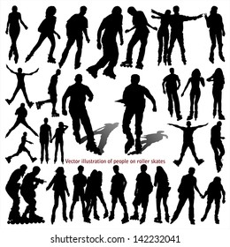 Vector illustration of people on roller skates