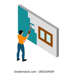 Vector illustration of people are painting the walls