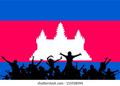 Vector Illustration of people partying on the flag of Cambodia