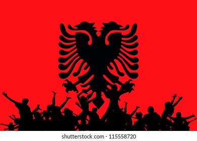 Vector Illustration of people partying on the flag of Albania