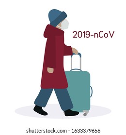 Vector illustration People passengers wearing breathing mask to protect from 2019-nCoV China pathogen respiratory coronavirus SARS pandemic risk alert Chinese ncov corona virus Design for web, print