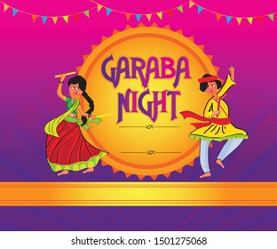 vector illustration of people performing Garba dance on poster banner design for Dandiya Night