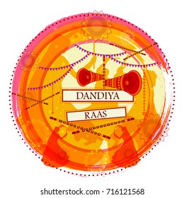 vector illustration of people performing Garba dance on poster banner design for Dandiya Night