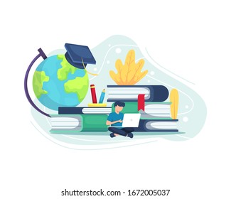 Vector illustration People planning for education. Plan your education, Investment in education, knowledge, e-learning and e-Book. Person knowledge learning concept. Vector illustration in flat style