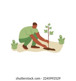 Vector illustration of people planting trees. concept of saving the earth. Ecology volunteering concept. Design for ecology activism