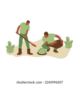 Ilustración vectorial de personas plantando árboles. concepto de salvar la tierra. Concepto de voluntariado ecológico. Diseño para activismo ecológico