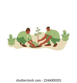 Vector illustration of people planting trees. concept of saving the earth. Ecology volunteering concept. Design for ecology activism