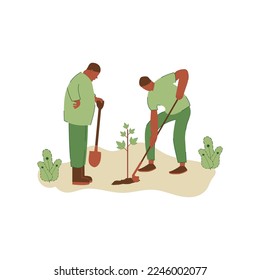 Vector illustration of people planting trees. concept of saving the earth. Ecology volunteering concept. Design for ecology activism